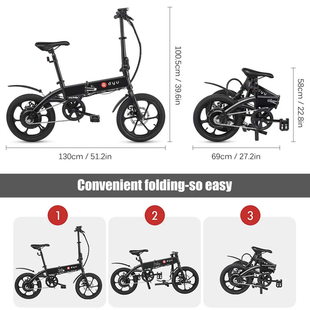 DYU A1F 16-Inch Full Folding Electric Smart City Bike 11 Dyu A1f Folding Electric Bike 16inch 250w
