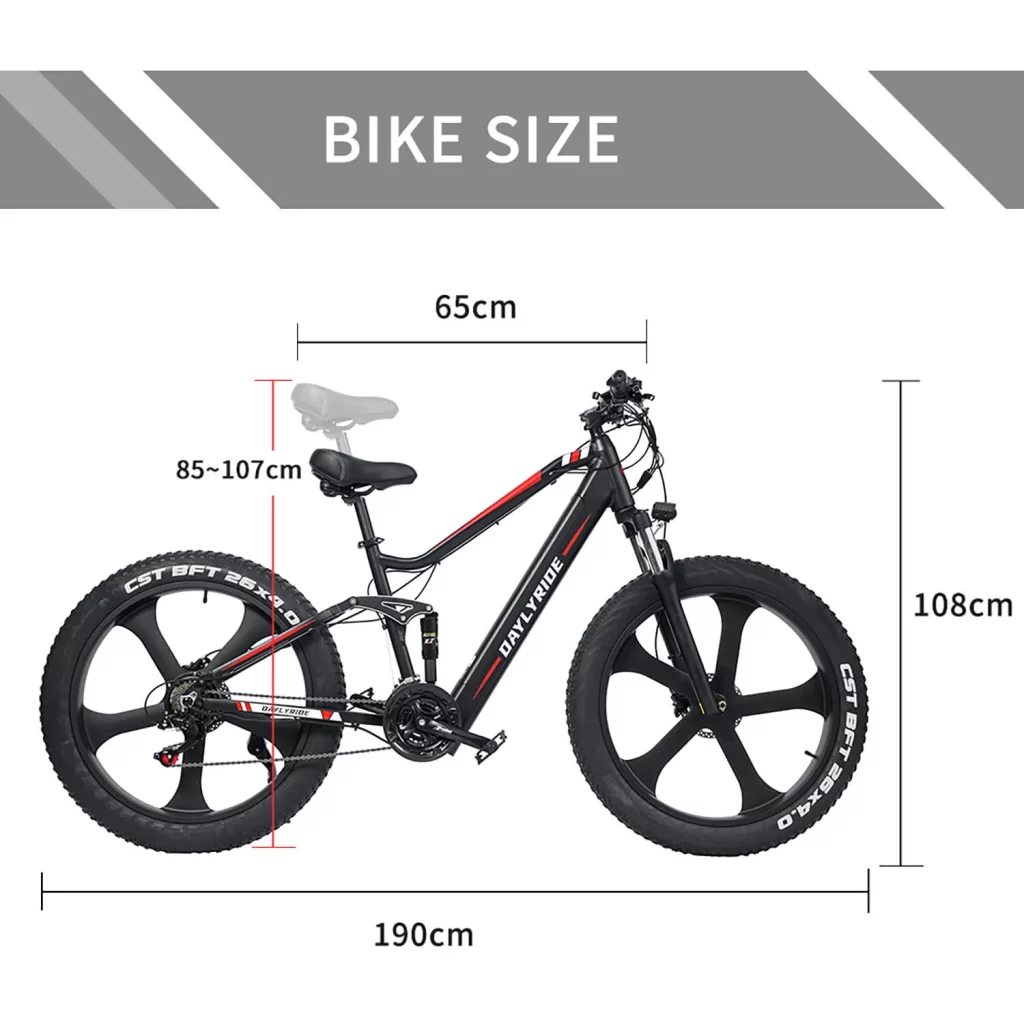 DAYLYRIDE Snow Leopard Pro 1000W Ebike Size