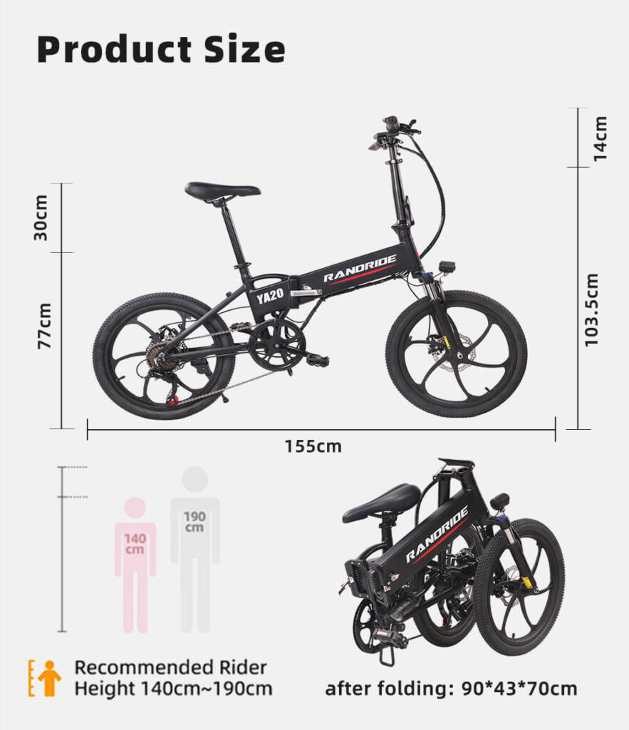 Daylyride YA20 Folding ebike Product Sizes