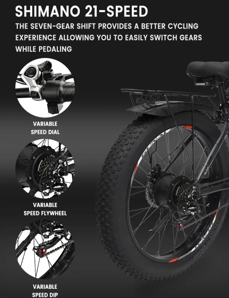 GUNAI Electric Moutain Bike 26inch Fat Tire Ebike Shimano