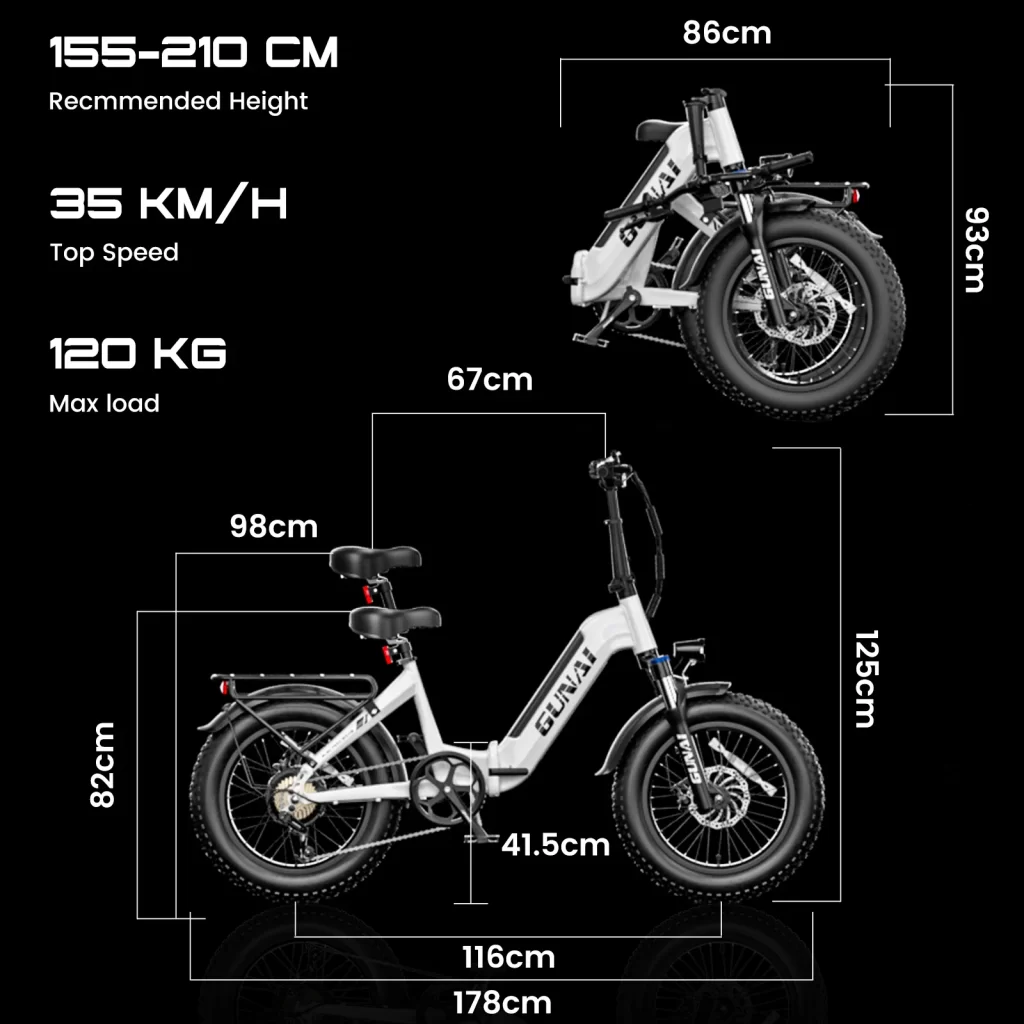 GUNAI GN20 Electric Bike for Adults 20’’ Fat Tire Step-Thru Foldable Commuter Ebike