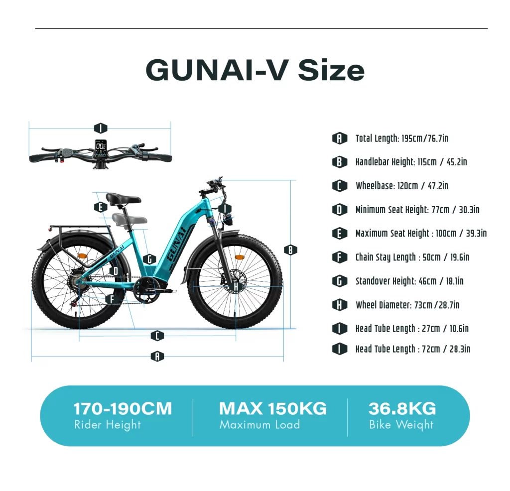 GUNAI-V Electric Bike for Adults 26’’ Step-thru Commute Ebike 1000W