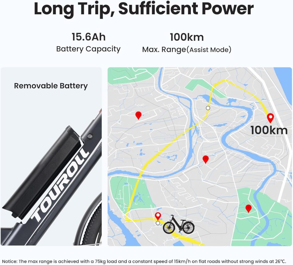 Touroll J1 Trekking Electric Bike, 250W Motor 15.6Ah Battery